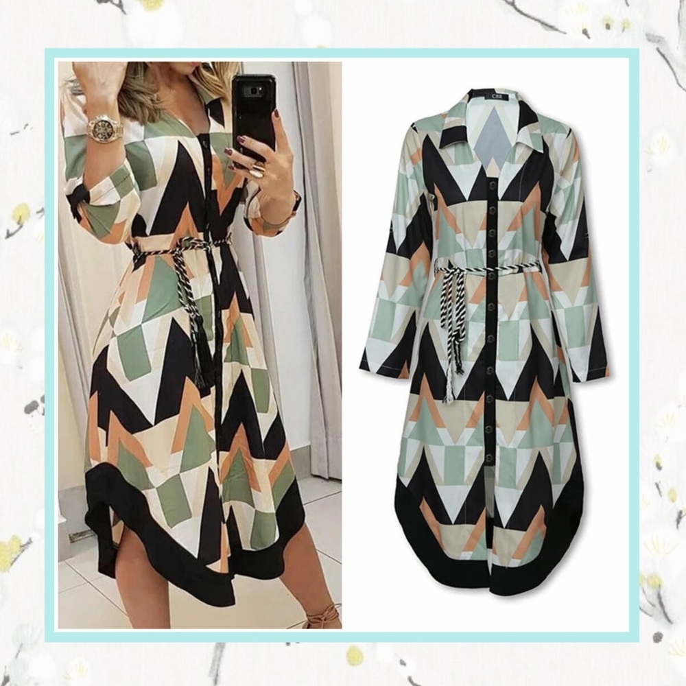 🌺 AZTEC DRESS MIDI LONG ASYMMETRICAL BOHO BUTTON DOWN DUSTER HI LOW RETRO CHIC
